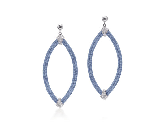 Dangle Earth Mined Diamond Earrings in Stainless Steel - 18 Karat White - Blue with 0.10ctw Round Diamond