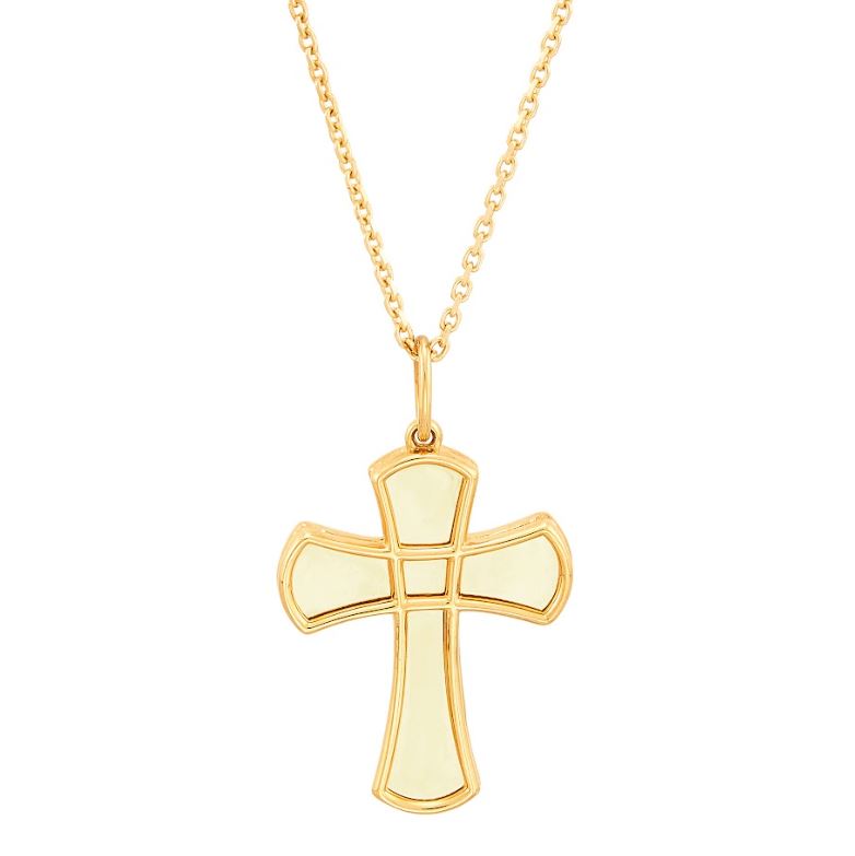 14K yellow gold cross necklace, cable chain.