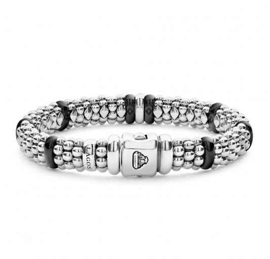 Black Caviar Collection Natural Diamond Bracelet in Sterling Silver - Ceramic White - Black with 0.11ctw G/H SI1 Round Diamond