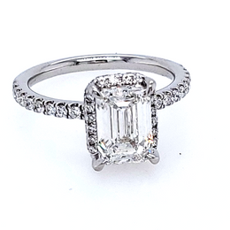 Halo Lab-Grown Diamond Complete Engagement Ring in 14 Karat White with 2.05ctw G VS1 Emerald Lab Grown Diamond