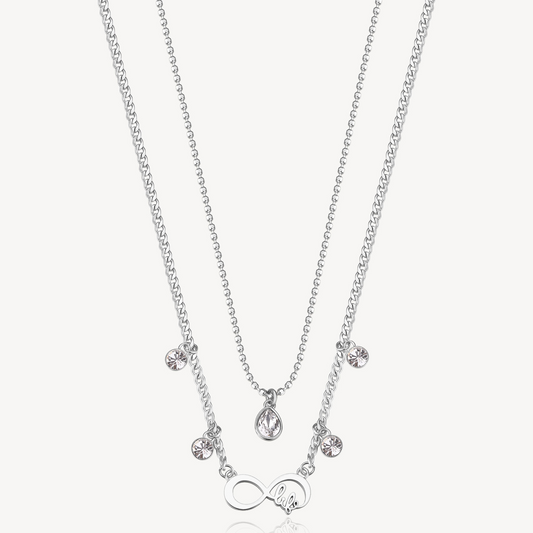 Brosway Italia Layered Simulated Diamond Necklace in White Stainless Steel with Multi-Strand Chain and Lobster Claw Clasp