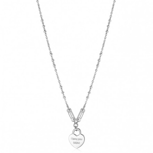 Brosway Italia Heart Simulated Diamond Necklace in White Stainless Steel with Fancy Link Chain and Lobster Claw Clasp