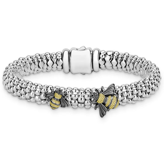 LAGOS Caviar Bracelet in Sterling Silver and 18 Karat White Yellow Gold with Integrated Clasp