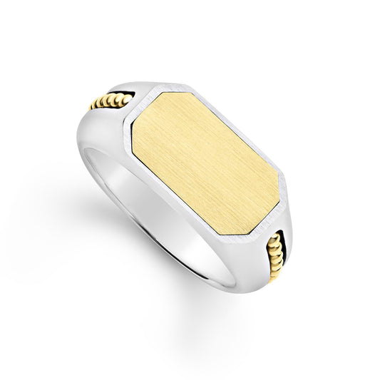 LAGOS Anthem Collection Men's Fashion Ring (No Gemstone) in Sterling Silver - 18 Karat White - Yellow 10MM