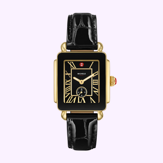 Michele Deco Mid Fashion Timepiece Ladies Quartz Watch with 31mm Case, Black Dial, Sapphire Crystal, 5 ATM Water Resistance