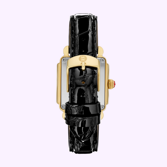 Michele Deco Mid Fashion Timepiece Ladies Quartz Watch with 31mm Case, Black Dial, Sapphire Crystal, 5 ATM Water Resistance
