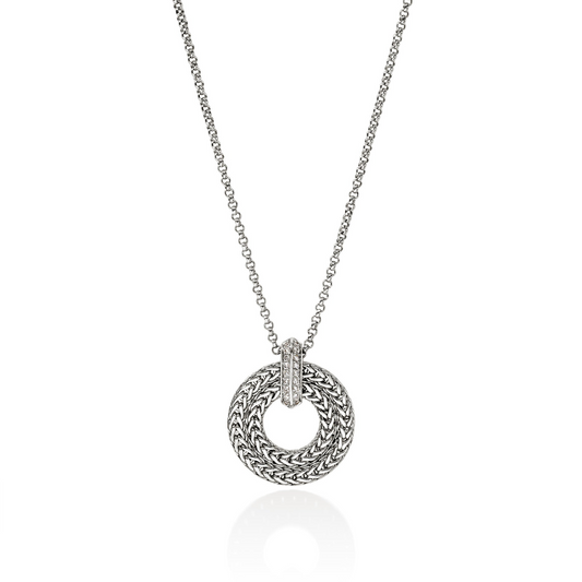 John Hardy ICON Collection Natural Diamond Pendant Necklace in Sterling Silver White with 0.21ctw G/H SI1 Round Diamonds