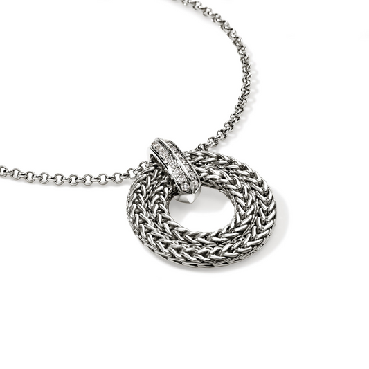 John Hardy ICON Collection Natural Diamond Pendant Necklace in Sterling Silver White with 0.21ctw G/H SI1 Round Diamonds