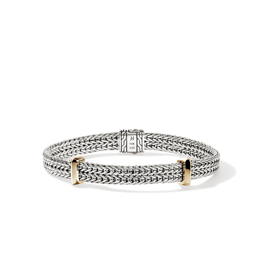 John Hardy Station Bracelet (No Stones) in Sterling Silver - 14 Karat White - Yellow