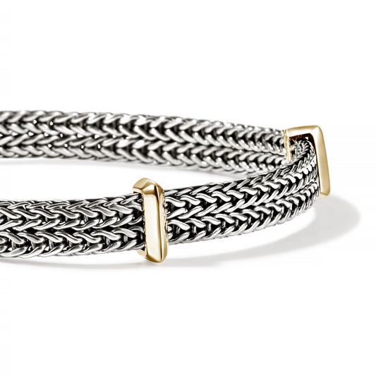 John Hardy Station Bracelet (No Stones) in Sterling Silver - 14 Karat White - Yellow