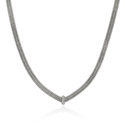 John Hardy ICON Collection Natural Diamond Collar Necklace in Sterling Silver White with 0.21ctw G/H SI1 Round Diamonds
