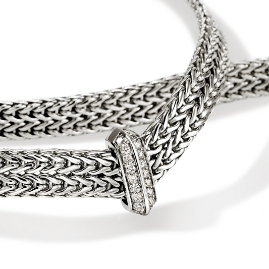 John Hardy ICON Collection Natural Diamond Collar Necklace in Sterling Silver White with 0.21ctw G/H SI1 Round Diamonds