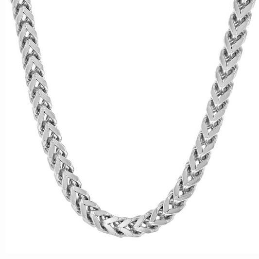 Stainless steel Franco chain, polished white finish.