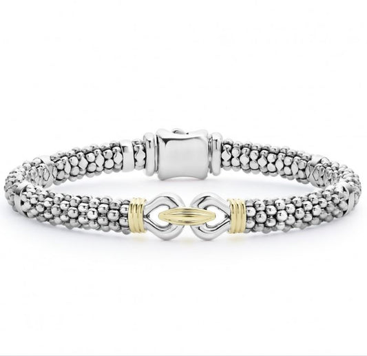 Derby Collection Caviar Rope Bracelet (No Stones) in Sterling Silver - 18 Karat White - Yellow