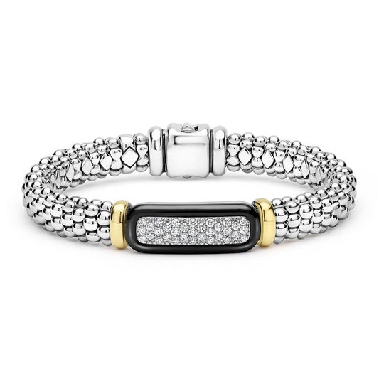 Sterling silver bracelet with diamond accents.