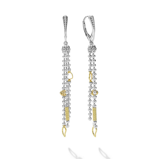 LAGOS Dangle Earrings (No Stones) in Sterling Silver and 18 Karat White Yellow Gold with Leverback Closure
