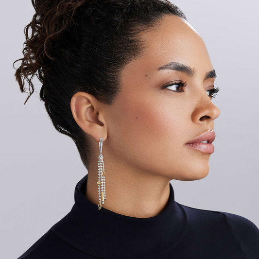 LAGOS Dangle Earrings (No Stones) in Sterling Silver and 18 Karat White Yellow Gold with Leverback Closure