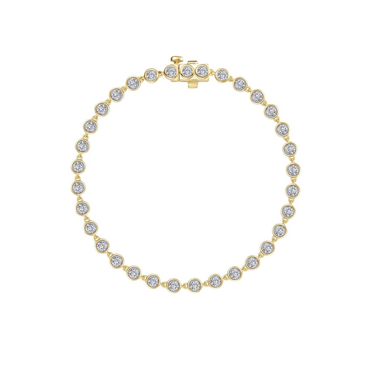 Lafonn Tennis Simulated Diamond Bracelet in Sterling Silver Yellow with 3.30ctw Round Simulated Diamonds, Hidden Plunger Clasp