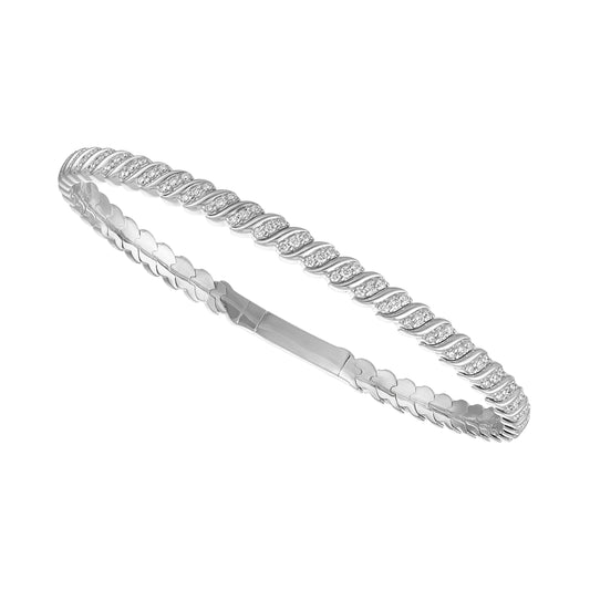 ReMARKable Designs Flexible Bangle Natural Diamond Ladies Bracelet in 14 Karat White Gold with 1.05ctw I/J SI1-SI2 Round Diamonds, Clasp: Hidden Plunger