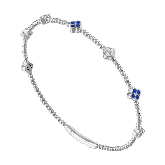 ReMARKable Designs Flexible Bangle Ladies Bracelet in 14 Karat White Gold with 0.35ctw Round Sapphires, Hidden Plunger Clasp