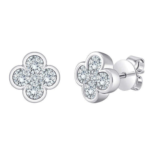 Diamond cluster stud earrings in white gold.