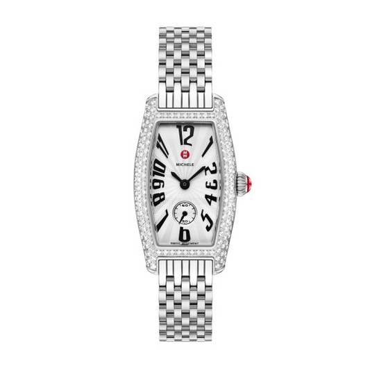 Michele Ladies Diamond Timepiece with 0.94ctw Round Diamonds, 34mm Case, Quartz Movement, White Dial, Sapphire Crystal, 5ATM Water Resistance