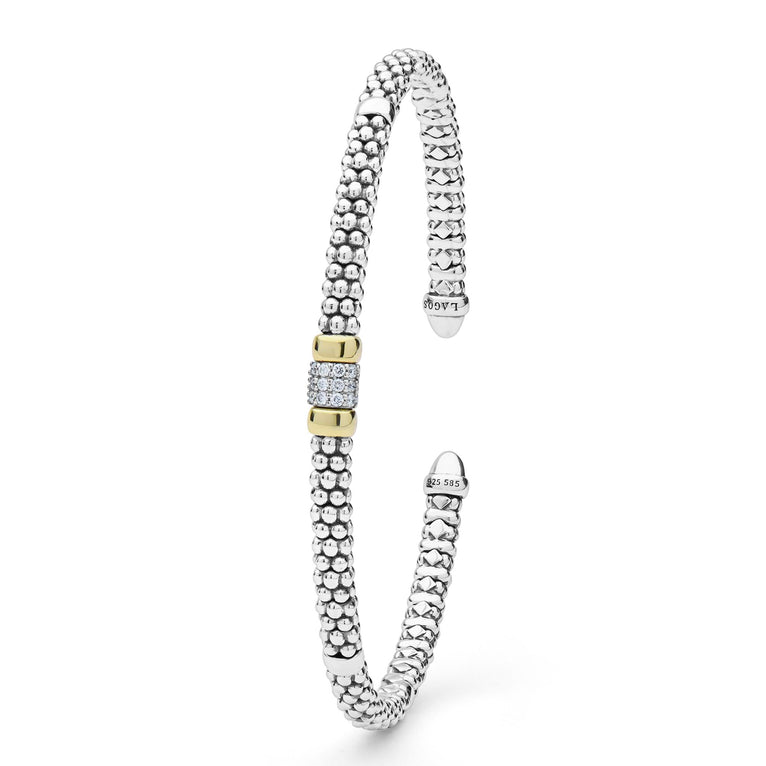 Sterling silver cuff bracelet with diamonds.