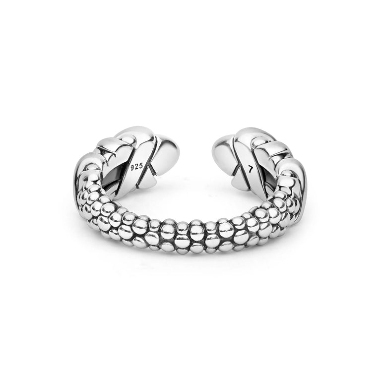 Sterling silver beaded design fashion ring.