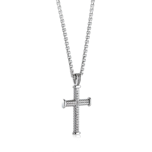 ItalGem Steel Cross Necklace (No Stones) in Stainless Steel White