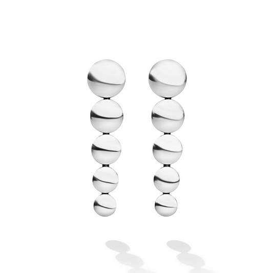 Sterling silver polished drop earrings, round design.