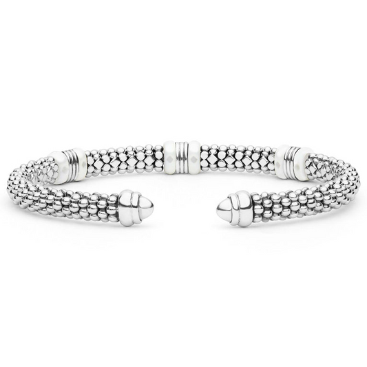 Sterling silver beaded cuff bracelet.