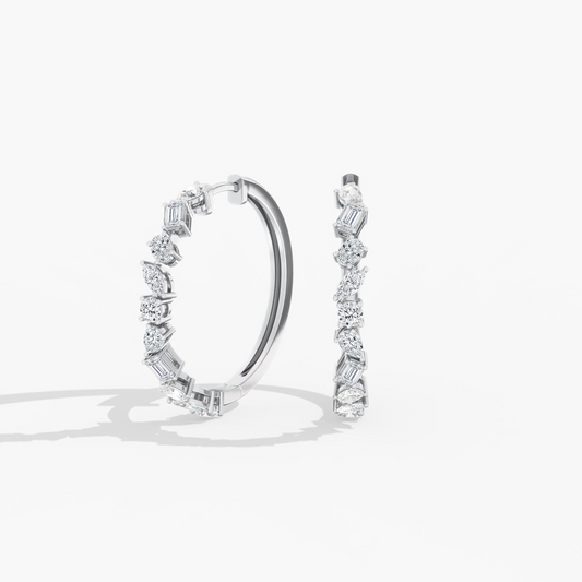 Small Hoop Lab-Grown Diamond Earrings in 14 Karat White with 1.00ctw F VS Various Shapes Lab Grown Diamonds