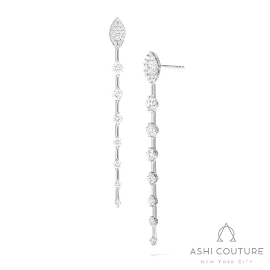 ReMARKable Designs Dangle Natural Diamond Earrings in 18 Karat White Gold with 0.90ctw F/G VS2-SI1 Round Diamonds
