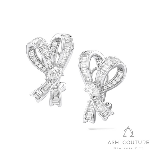 ReMARKable Designs Natural Diamond Earrings in 18 Karat White Gold with 0.90ctw Baguette Diamonds