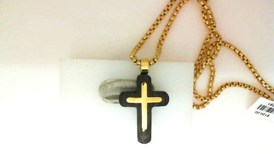 ItalGem Steel Men's Cross Necklace (No Stones) in Stainless Steel Black - Yellow