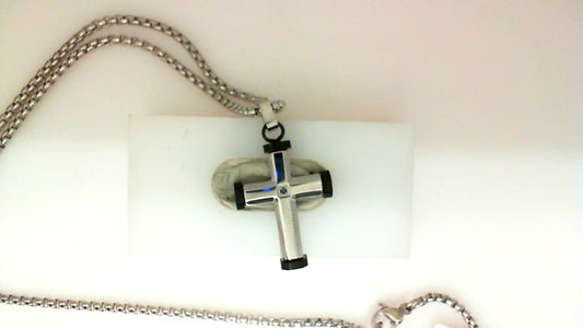 ItalGem Steel Men's Simulated Diamond Cross Necklace in Stainless Steel