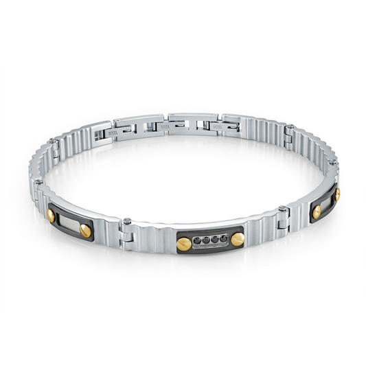 ItalGem Steel Simulated Diamond Fancy Link Bracelet in Stainless Steel