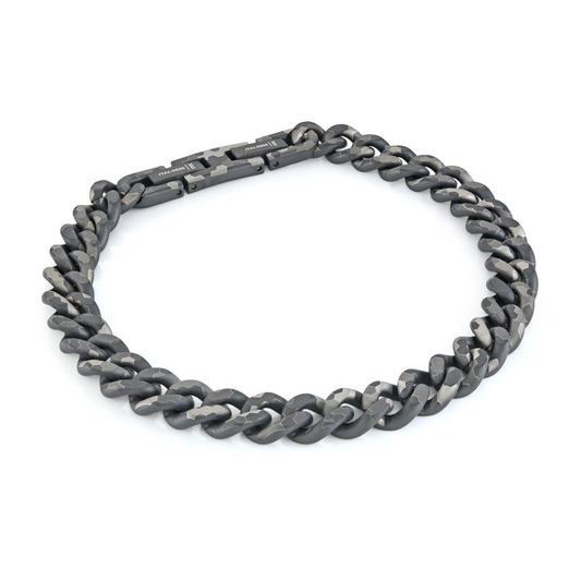 ItalGem Steel Men's Curb Link Bracelet in Stainless Steel Black - Grey