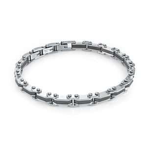 ItalGem Steel Men's Fancy Link Bracelet in Stainless Steel White - Black