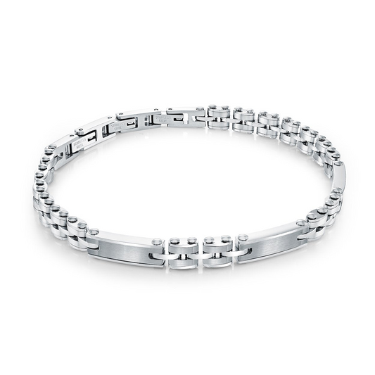ItalGem Steel Men's Fancy Link Bracelet in Stainless Steel White