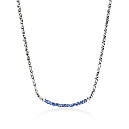 John Hardy Essentials Sapphire Bar Necklace with Blue Sapphire in Sterling Silver