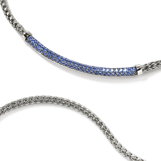 John Hardy Essentials Sapphire Bar Necklace with Blue Sapphire in Sterling Silver