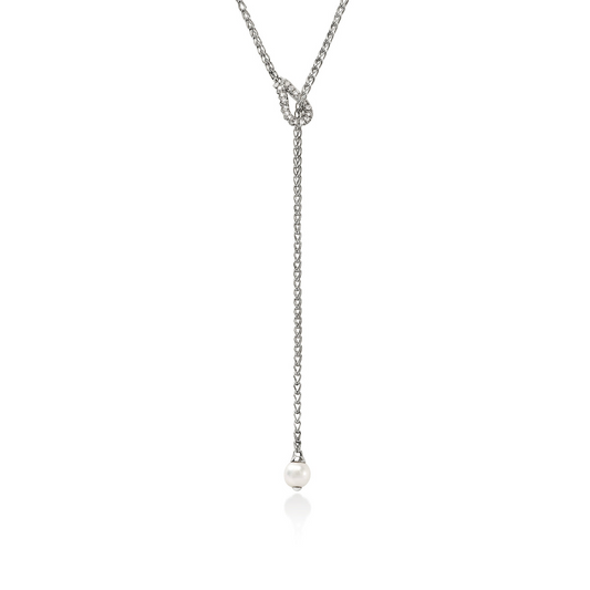 John Hardy Surf Collection Pearl Lariat Necklace in Sterling Silver with White Round Pearl