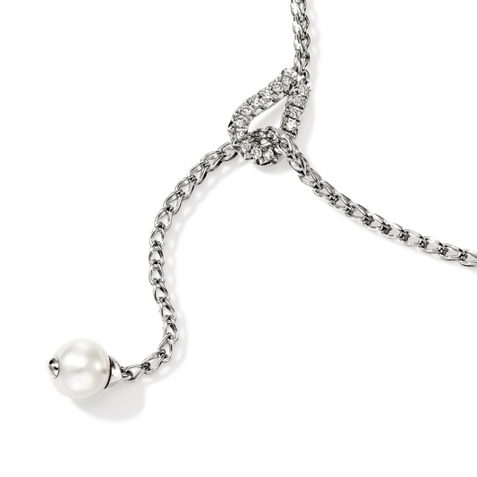 John Hardy Surf Collection Pearl Lariat Necklace in Sterling Silver with White Round Pearl