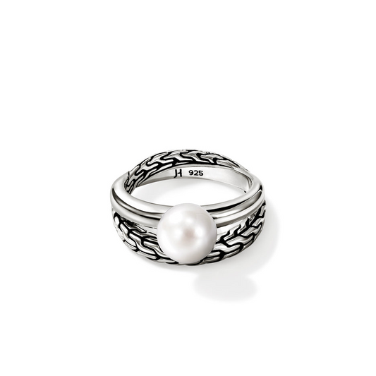 John Hardy Surf Collection White Pearl Ring in Sterling Silver with 1 Cultured White Pearl