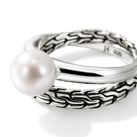 John Hardy Surf Collection White Pearl Ring in Sterling Silver with 1 Cultured White Pearl