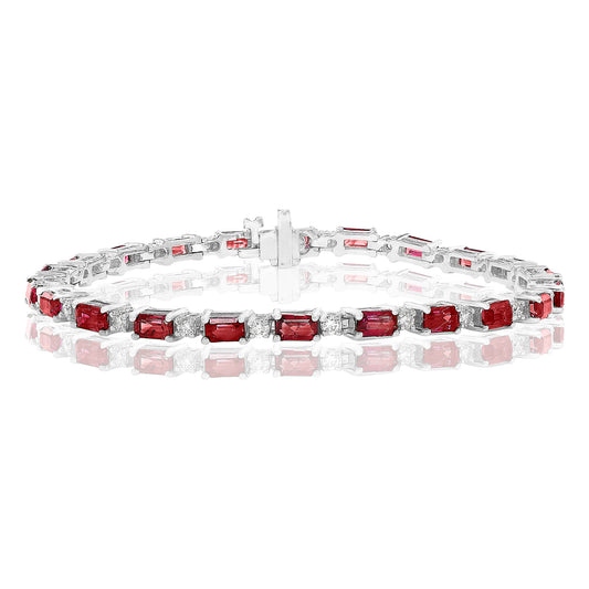 JEWELS BY JACOB Color Gemstone Bracelet in 14 Karat White Gold with 22 Emerald Rubies 6.00ctw
