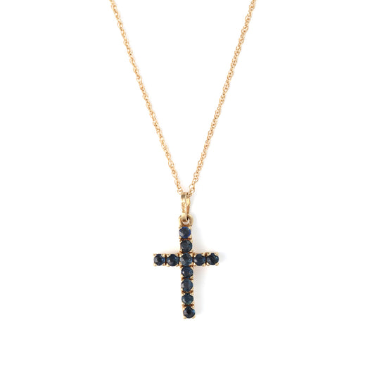 Cross M Estate Collection Color Gemstone Necklace in 14 Karat Yellow with 11 Round Blue Sapphires 0.33ctw