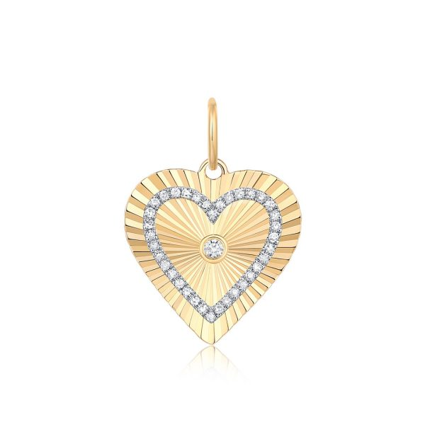 Heart-shaped gold necklace with diamond accents.