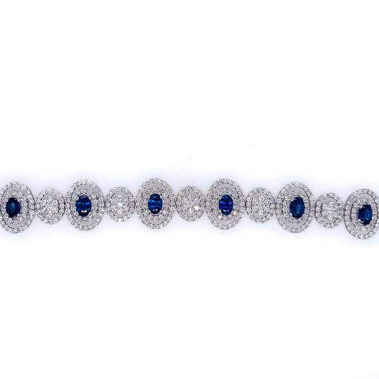 Station Color Gemstone Bracelet in 18 Karat White with 8 Oval Blue Sapphires 5.85ctw